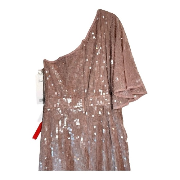 Mac Duggal Sequined Flutter Sleeve One Shoulder Draped Gown NWT - Picture 9 of 11